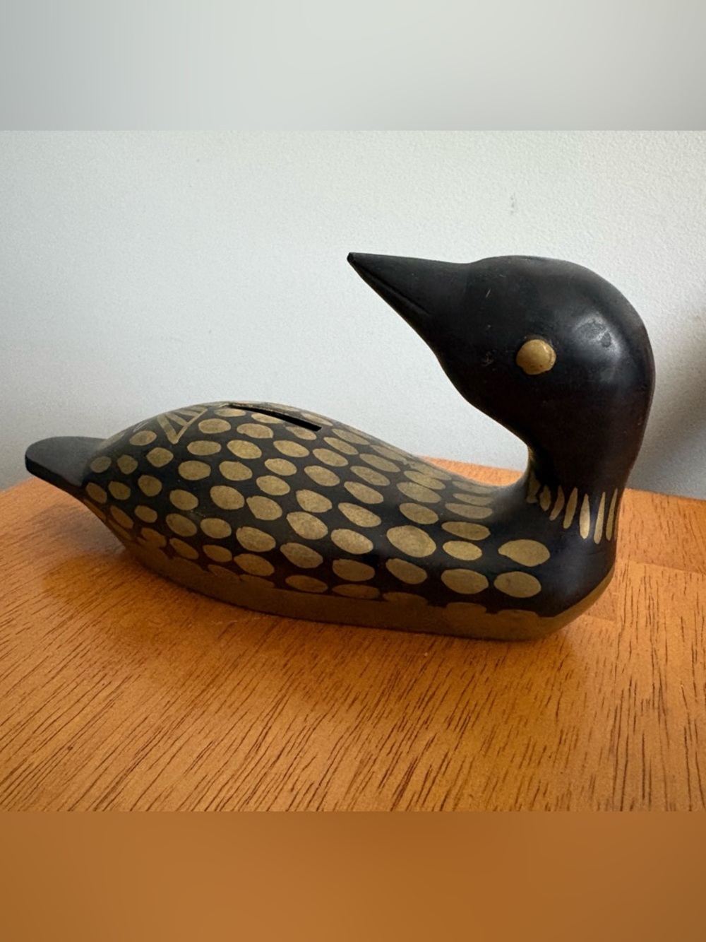 Antique Brass Black and Gold Loon Coin Bank Figurine Decorative